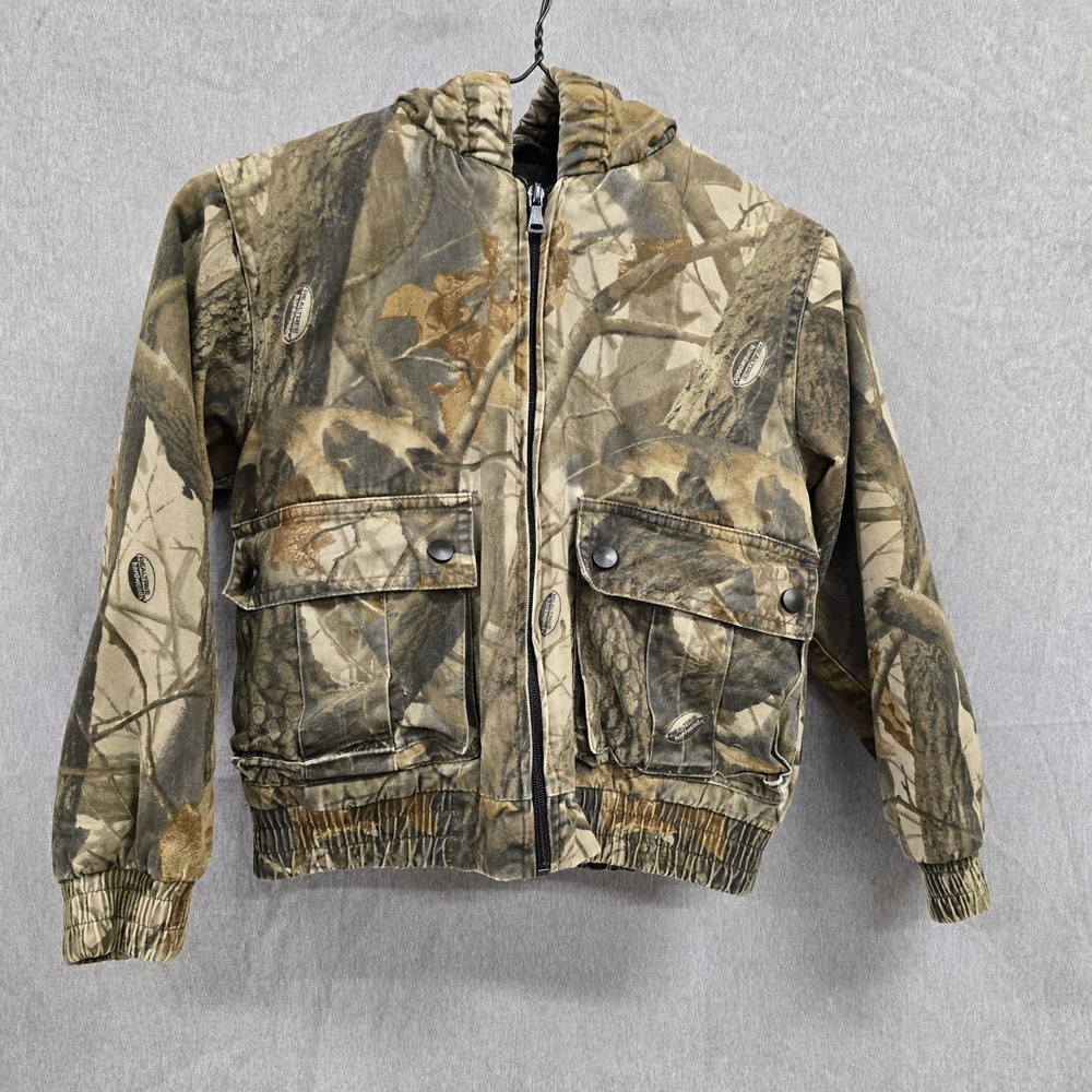 Outfitters Ridge Kids Realtree Camo Hooded‎ Bomber Jacket Size M 8 Hunting Coat
